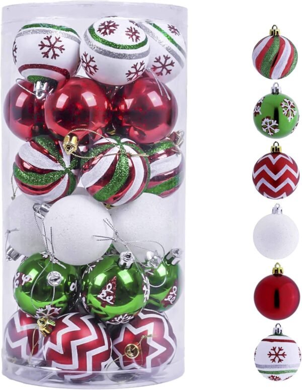 Valery Madelyn Christmas Ornaments Tree Decorations, 30ct Red Green White Shatterproof Christmas Ball Ornaments Set, 2.36 Inch Decorative Hanging Ornament Bulk for Xmas Holiday Party Decor - Image 8