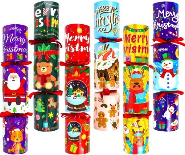 Christmas Party Favors 6 Pack Christmas Crackers with Random Little Gifts Inside Non-Snap Christmas Design Party Table Favors with Holiday Party Favor Supplies - Image 2