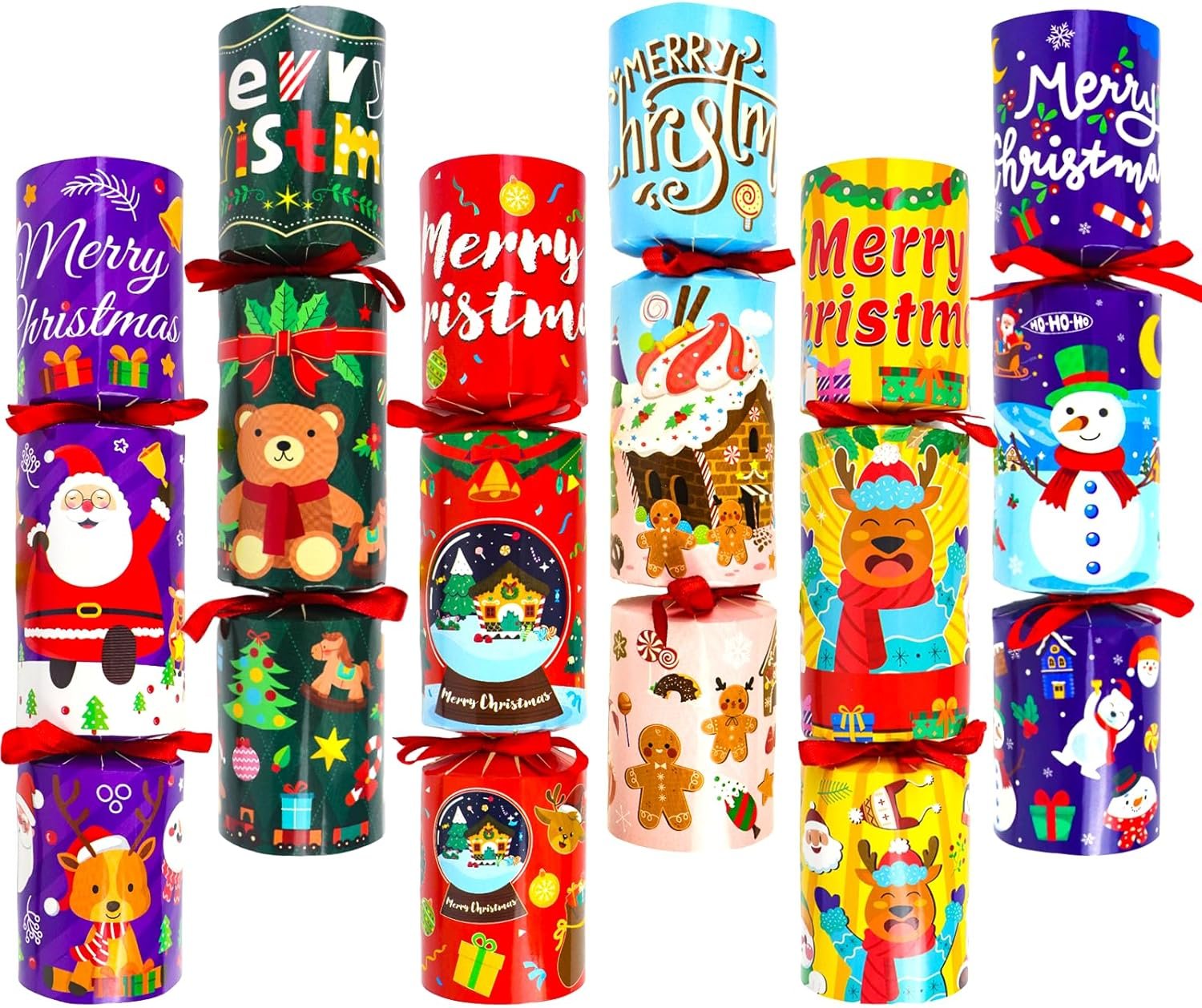 Christmas Party Favors 6 Pack Christmas Crackers with Random Little Gifts Inside Non-Snap Christmas Design Party Table Favors with Holiday Party Favor Supplies - Image 2
