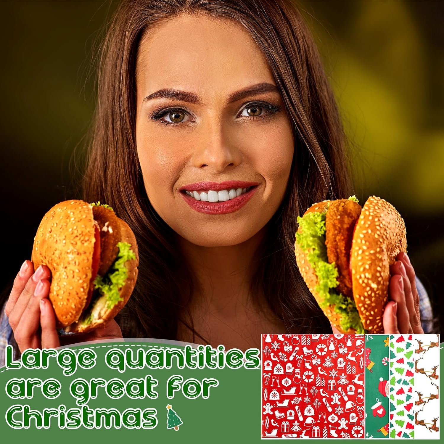 Spakon 400 Sheet Christmas Wax Paper for Food Wrapping 12 x 12 Inch 4 Styles Xmas Deli Paper Xmas Burgers Sandwich Wrap Print Deli Paper Basket Liners for Home Baking Gift Holiday Party Supplies - Image 8
