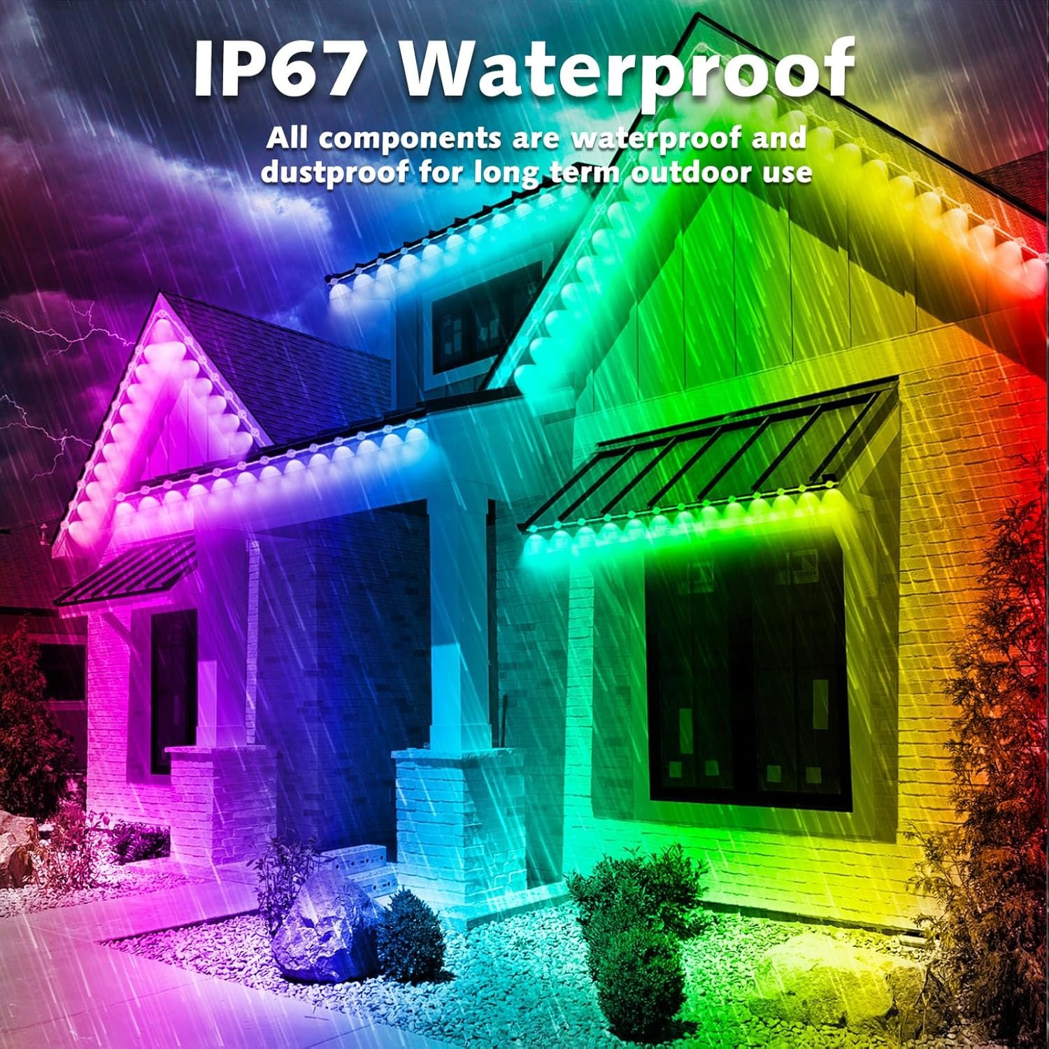 100FT Permanent Outdoor RGB Lights,IP67 Waterproof Smart LED Eaves Lights with App/Remote Control,for Christmas and All Holiday Decor,Daily and Accent Lighting,House Roof and Garden Lighting - Image 3