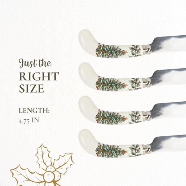 Spode Christmas Tree Cheese Spreaders (Set of 4) - 4.75" Stainless Steel Butter Knife with Porcelain Handle for Jam, Pastry, Butter Knife - Holiday Silverware & Festive Kitchen Cutlery - Image 8