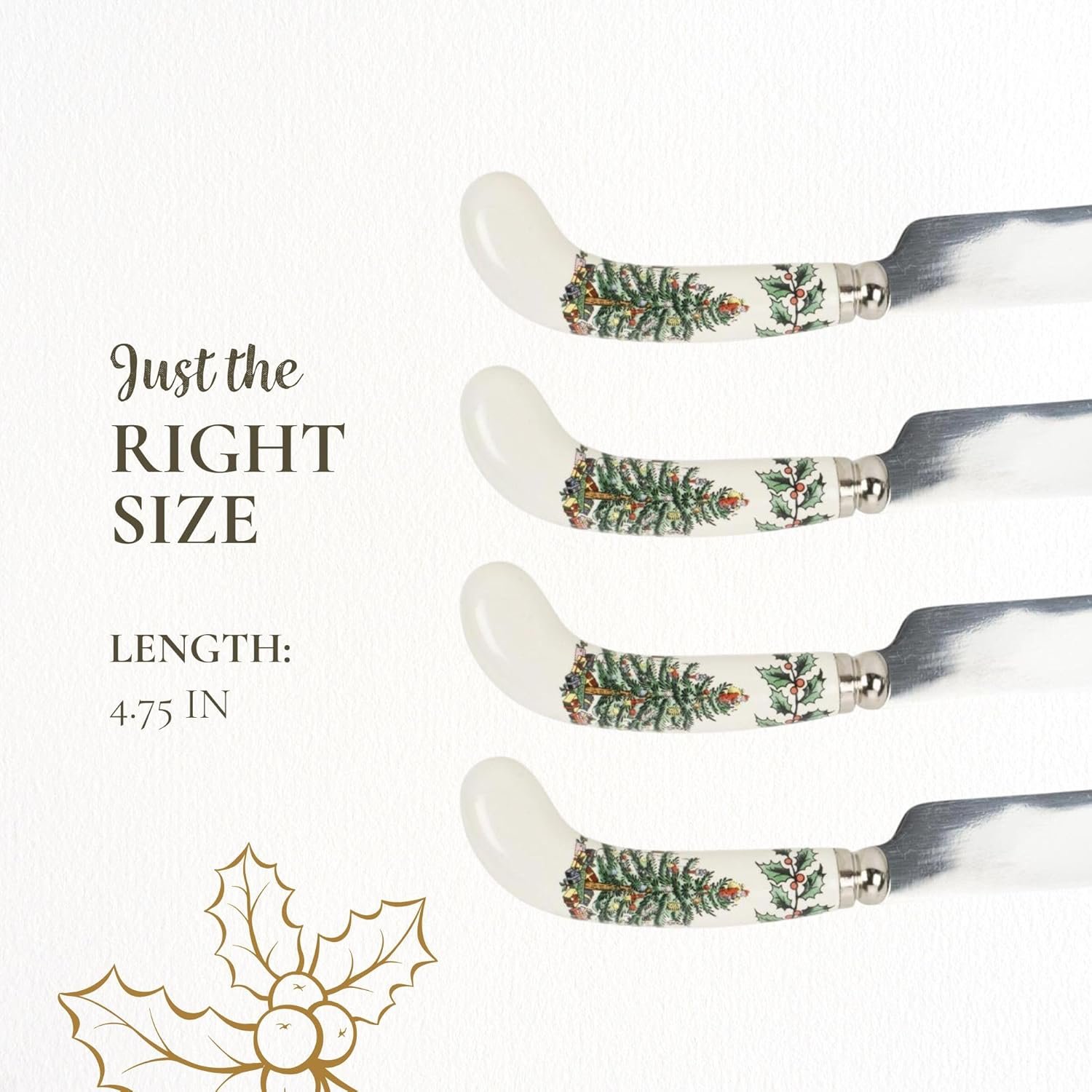 Spode Christmas Tree Cheese Spreaders (Set of 4) - 4.75" Stainless Steel Butter Knife with Porcelain Handle for Jam, Pastry, Butter Knife - Holiday Silverware & Festive Kitchen Cutlery - Image 8