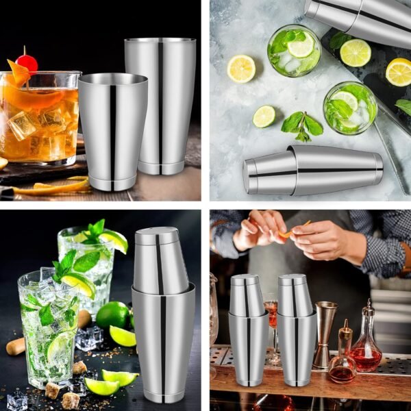 6 Pcs Cocktail Shakers Professional Bar Shaker Boston Shaker Set Stainless Steel Martini Shaker Drink Mixer Basic Tool Weighted Shake Metal Can Cocktail Shaker Set, 18 oz, 28 oz (Silver) - Image 8
