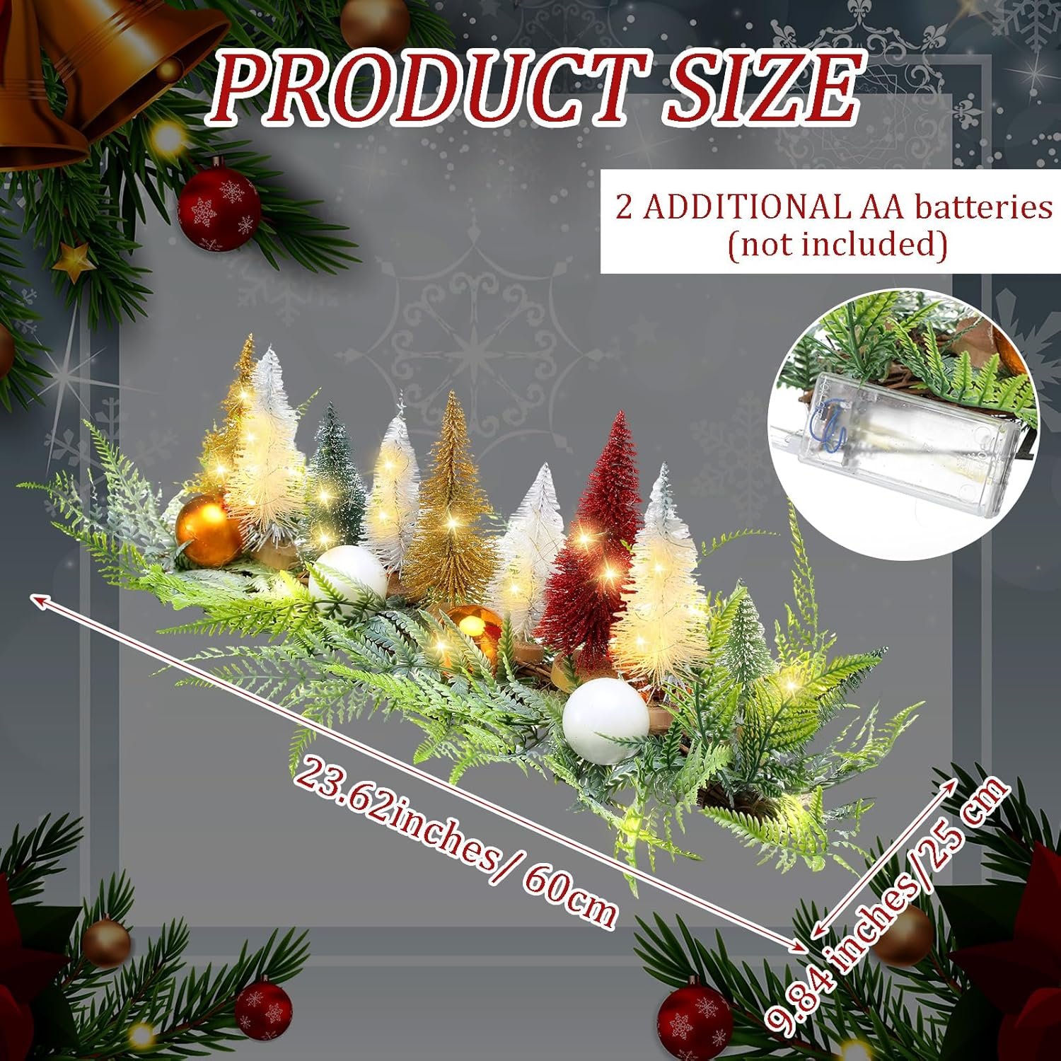 LED Lighted Christmas Table Centerpiece with Bottle Brush Trees Christmas Tree Decoration with Artificial Pine and Balls Xmas Tabletop Centerpieces for Holiday Party Fireplace Home - Image 3