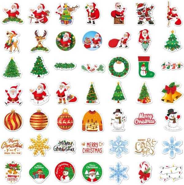 100Pcs Christmas Stickers for Kids, Cute Santa Claus Christmas Tree Stikers Bulk for Envelopes Holiday Gift, Red Green - Image 5