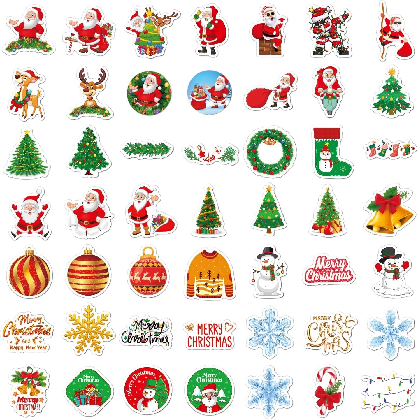 100Pcs Christmas Stickers for Kids, Cute Santa Claus Christmas Tree Stikers Bulk for Envelopes Holiday Gift, Red Green - Image 5