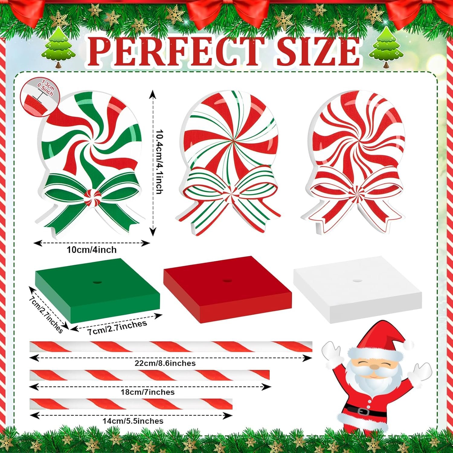 3 Pieces Christmas Table Decorations Wood Candy Set, Red Christmas Tiered Tray Decor,Rustic Christmas Candy Table Decorations for Home Tables(Classic) - Image 4
