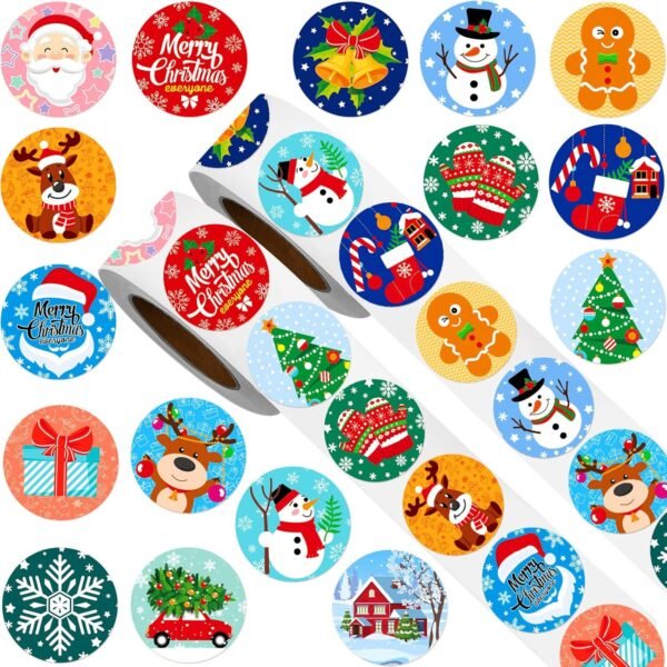 1000 Pieces Christmas Roll Stickers 1 Inch Winter Holiday Envelope Stickers Round Xmas Label Tag Seal Sticker for Christmas Party Supplies, Book, Cards, Water Bottles Decor - Image 2