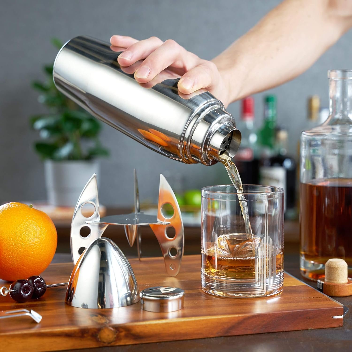 Viski Rocket Cocktail Shaker with Strainer Bar Set, Martini Shaker, Mixed Drink Shaker, Stainless Steel Cocktail Shaker, Bartending Tools, 24oz - Image 7