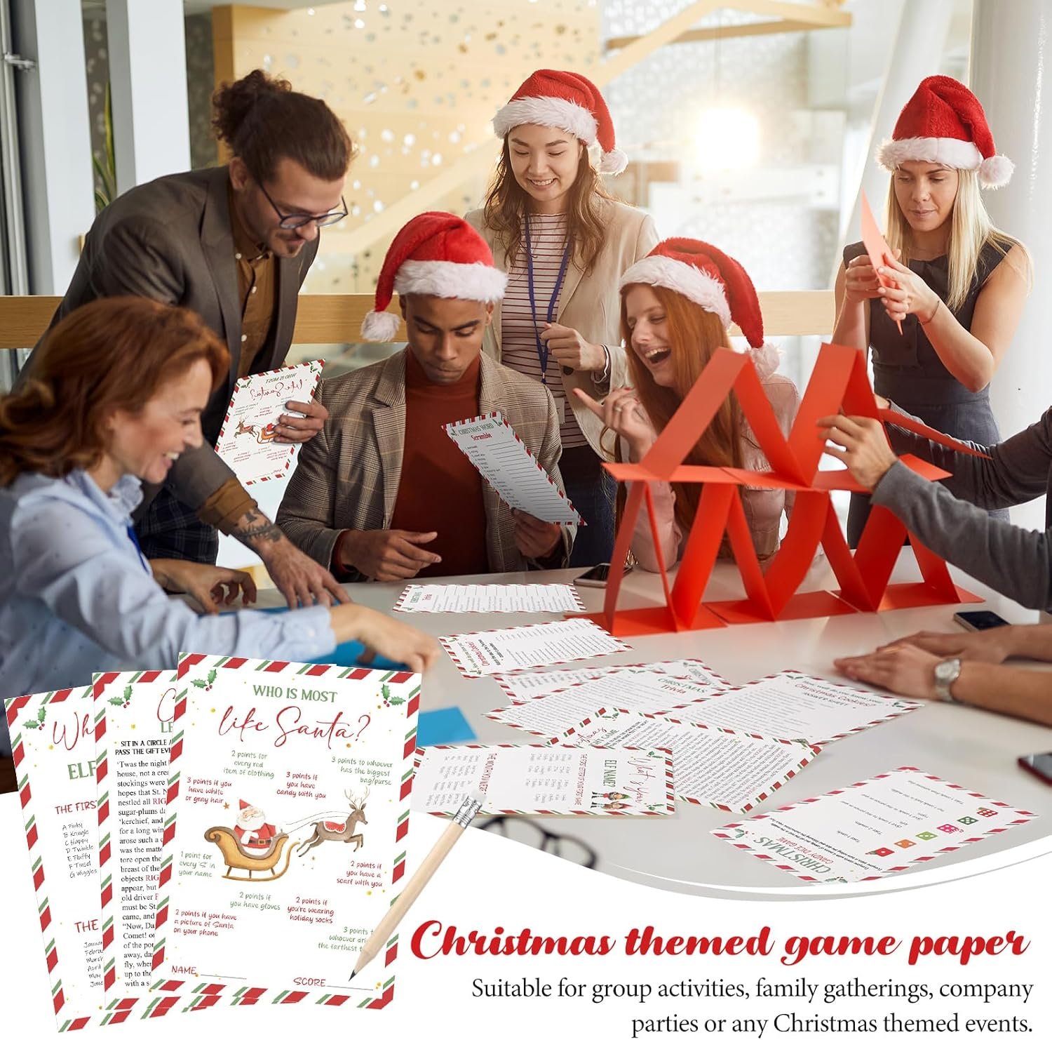 109 Pcs Christmas Trivia Party Games Set Xmas Festival Trivia Cards Word Scramble Christmas Games Christmas Pencils Holiday Activity Games for Friends Coworkers Party Groups - Image 6