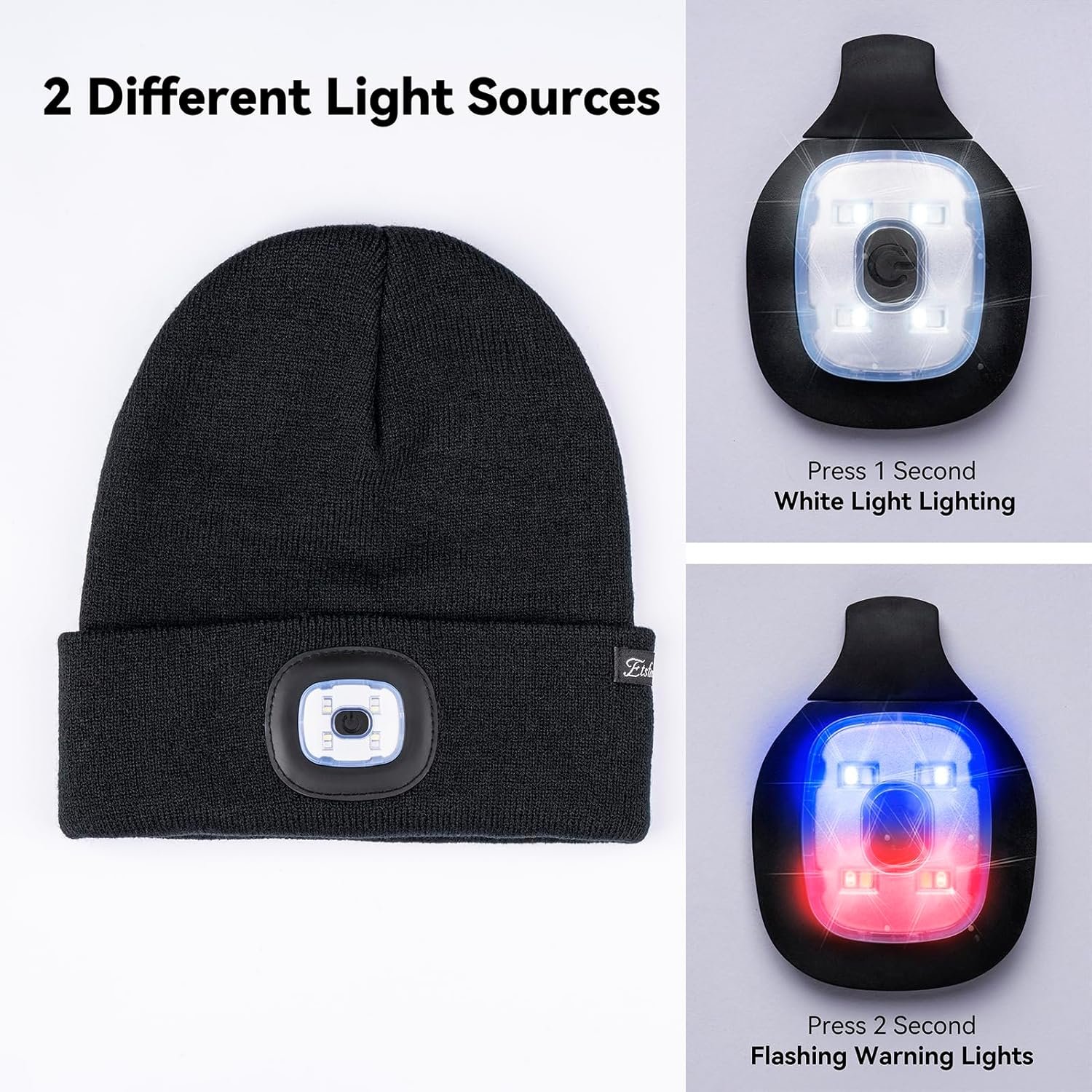 Etsfmoa Hat with Light,Rechargeable LED Colored Light Beanie,Gifts for Men Women,Warm Knitted Cap - Image 4