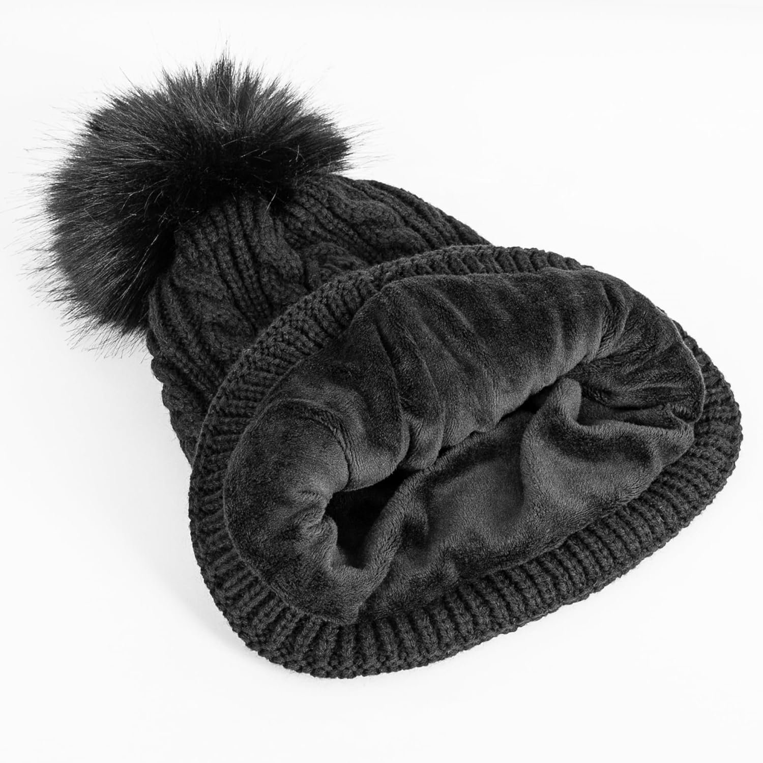LED Beanie with Light, Hands Free Headlamp Light Up Winter Beanie Hat, Warm Lined Cable Knit Beanie with Pom for Women, Ideal for Wife Mother's Birthdays/Christmas-Black - Image 7