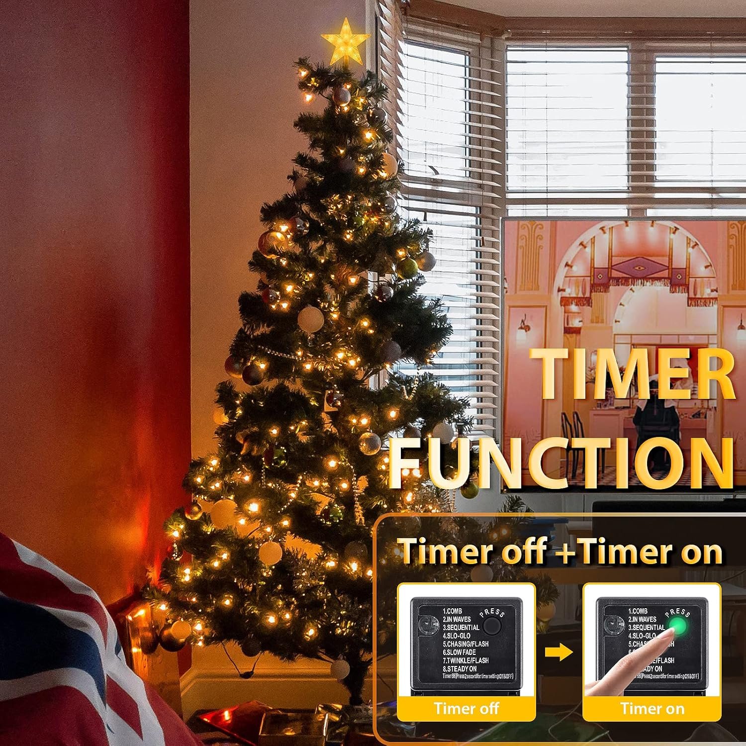 SALCAR Christmas Tree Lights, 6.6FT x 8 Strands Easy to Install Christmas Lights with 8 Modes Memory Timer Function, 280 LEDs UL Certified Ultra-Bright Fairy Lights for 6ft - 8ft Tree, Warm White - Image 5