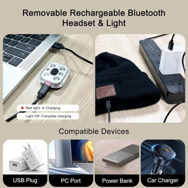 Bluetooth Beanie with Light, Wireless Music Beanie Hat with Rechargeable 6 LED, Unique Tech Gifts for Men Husband Him Teen, for Fishing Jogging Working, Christmas Stocking, Black - Image 5