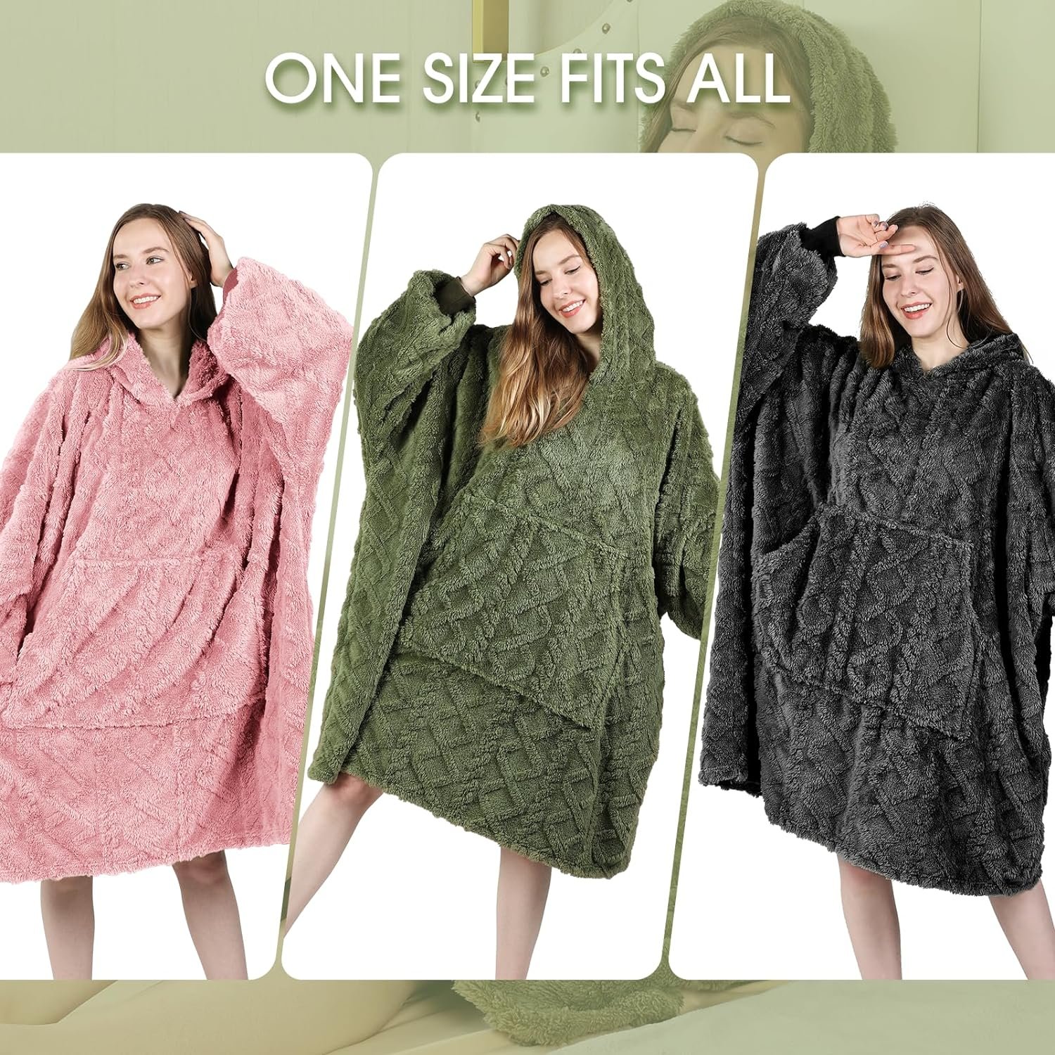 MIZZEO Microfiber Wearable Blanket, Oversized Light Wearable Blanket Hoodie for Adults, Cozy Soft Warm Plush Hooded Blanket Gifts for Women, One Size Fits All (Green) - Image 7
