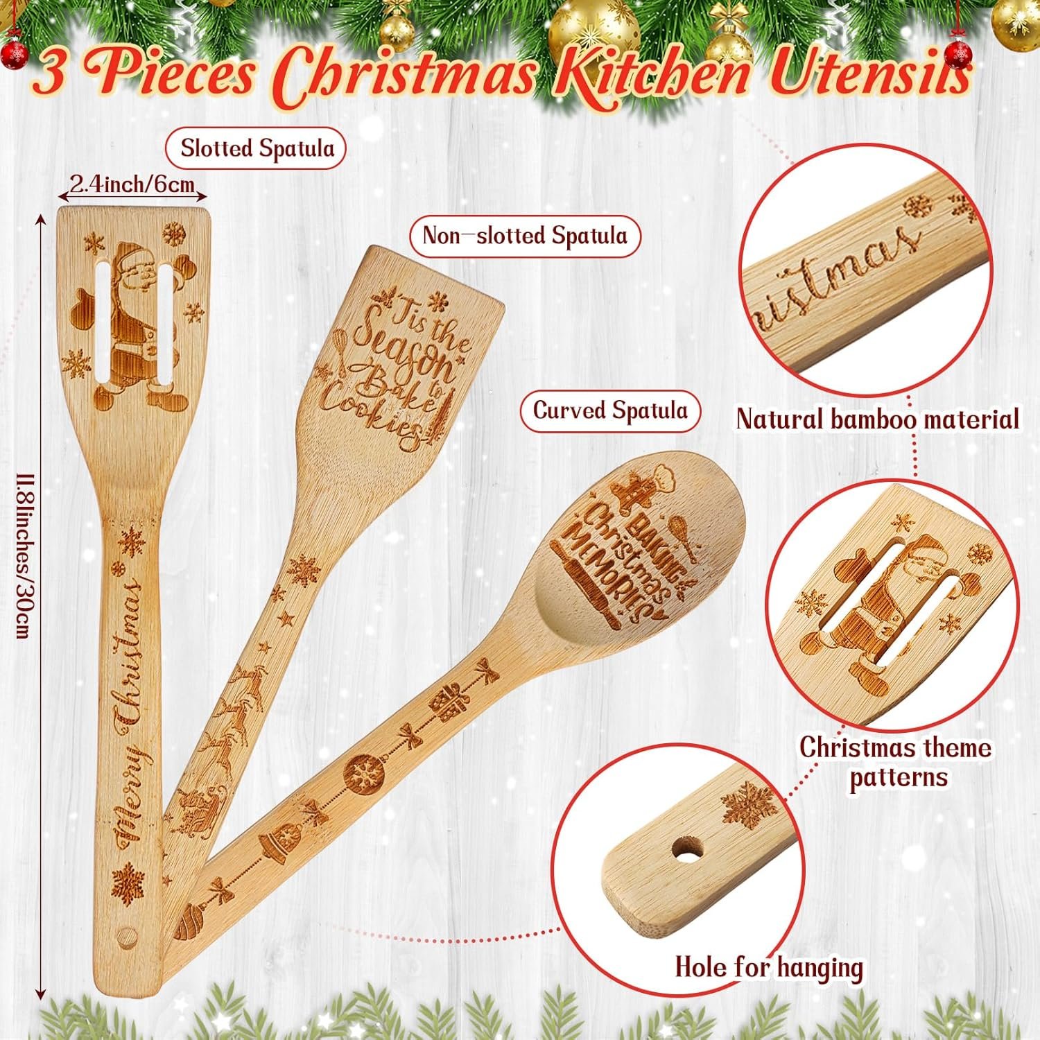 Blosssound Christmas Kitchen Gifts for Her Women Wooden Cutting Board Spatula Spoons Baking Apron Serving Charcuterie Board Merry Christmas Cooking Gifts for Grandma Nana Mimi Mom Xmas Party Decor - Image 6