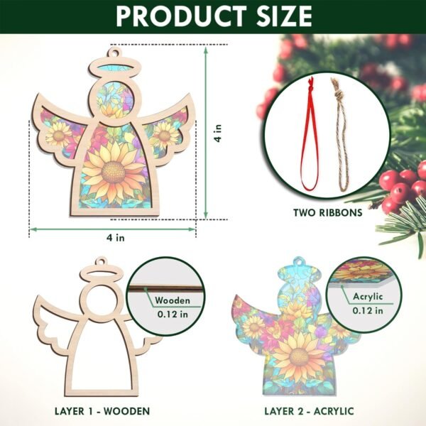 Angel Sunflower Gifts, Christmas Ornaments 2024 - Sympathy Gifts for Loss of Loved One, Pet Bereavement Gift Ideas, Miscarriage Memorial Gifts - Christmas Tree Decoration Suncatcher Ornaments - Image 3