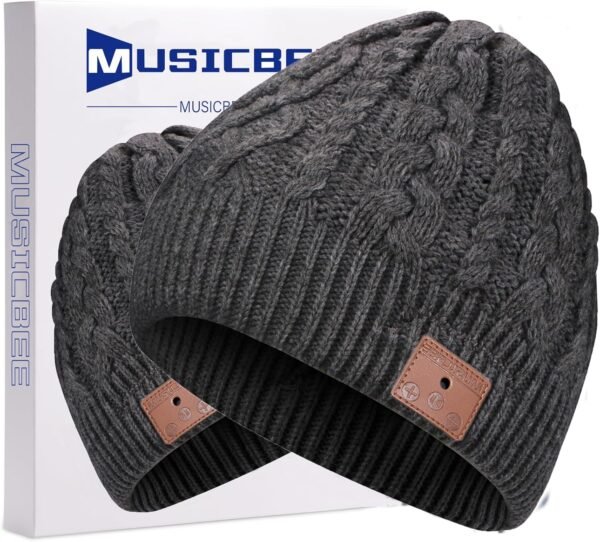 Bluetooth Beanie，Bluetooth V5.2, 24 Hour Play time, Built-in Microphone and HD Stereo Speakers, Wool Lined for Outdoor Homes and Gifts - Neutral(Charcoal) - Image 2