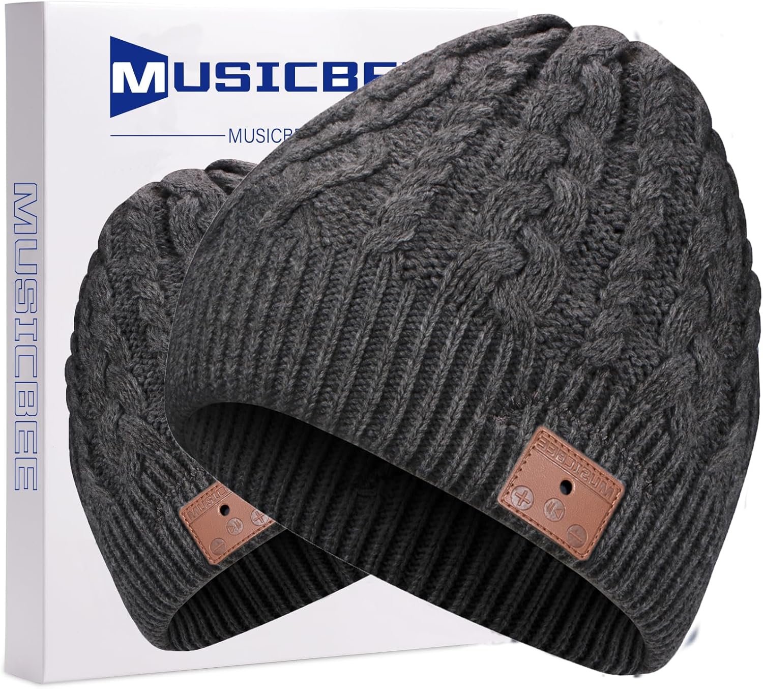 Bluetooth Beanie,Bluetooth V5.2, 24 Hour Play time, Built-in Microphone and HD Stereo Speakers, Wool Lined for Outdoor Homes and Gifts - Neutral(Charcoal) - Image 2