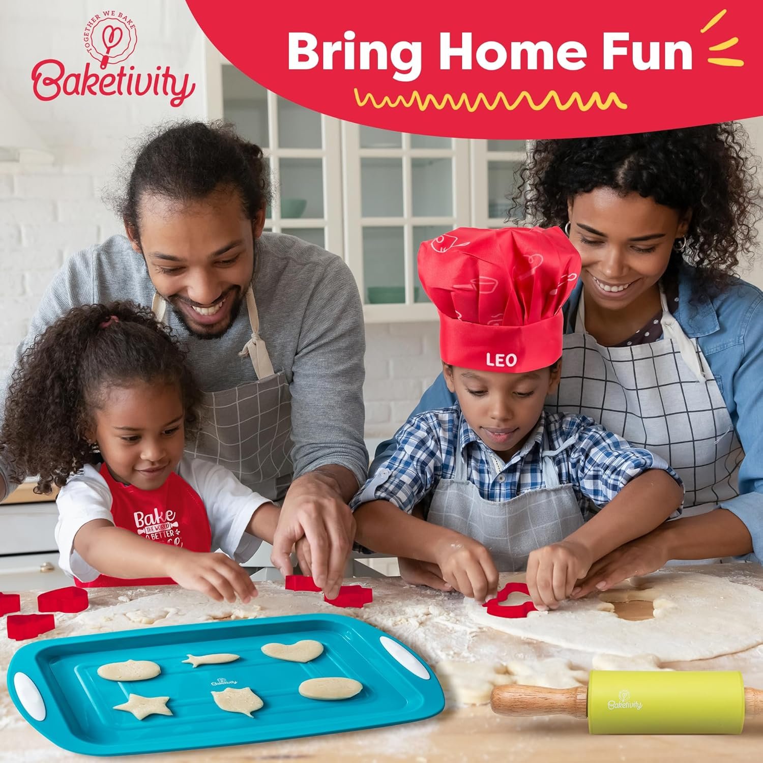 Baketivity Cookie Cutter Set For Kids, 24 Assorted Cookie Cutters of Basic Shapes, Seasonal, and Holiday Themes - With Rolling Pin, Silicone Baking Pan, and Non-Stick Baking Mat - BPA-Free - Ages 4+ - Image 10