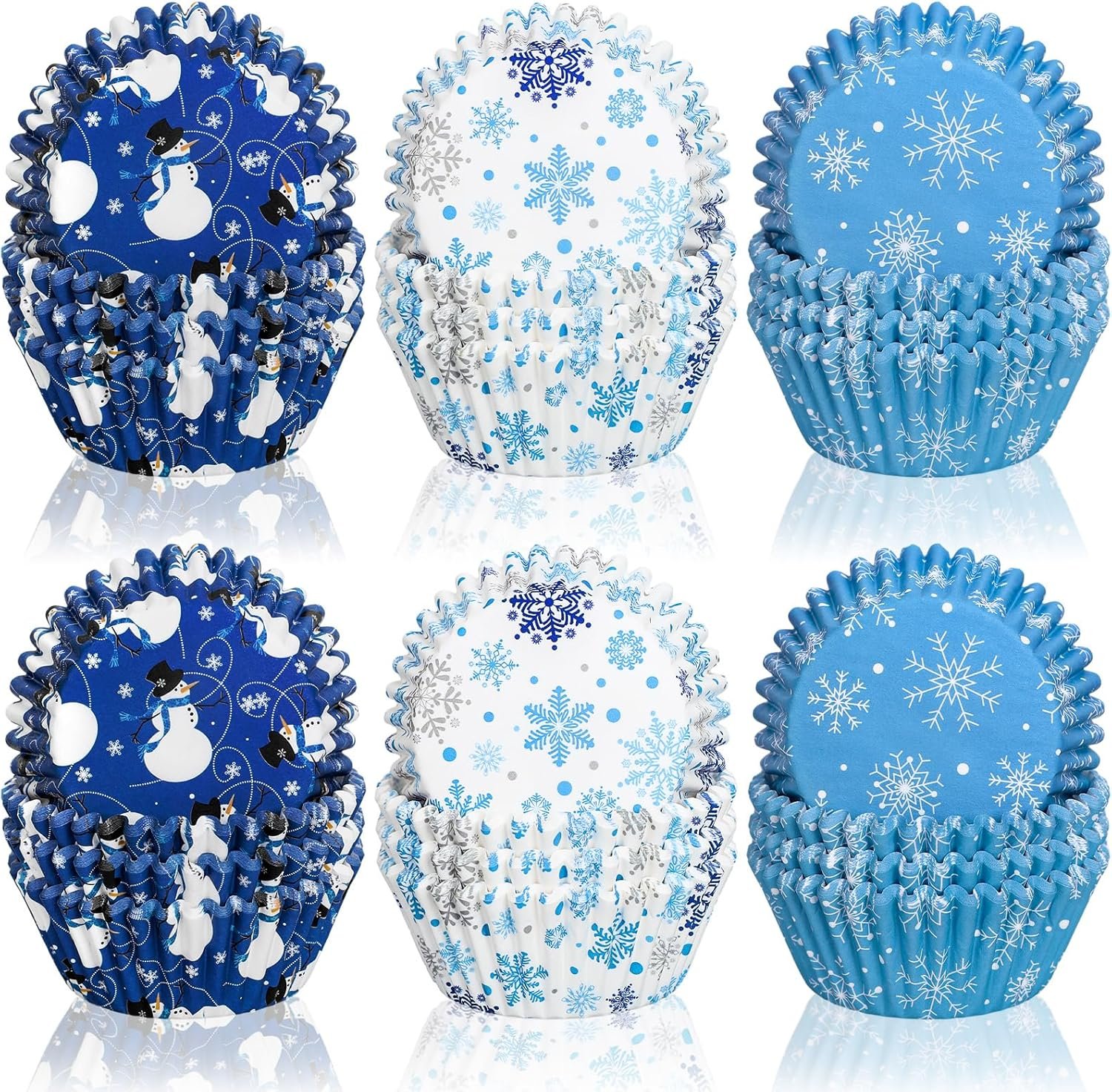 Whaline 600Pcs Christmas Winter Cupcake Liners Snowmen Snowflake Blue White Cupcake Wrappers Baking Cups Holders Xmas Holiday Muffin Liners for Party Supplies Decor - Image 2