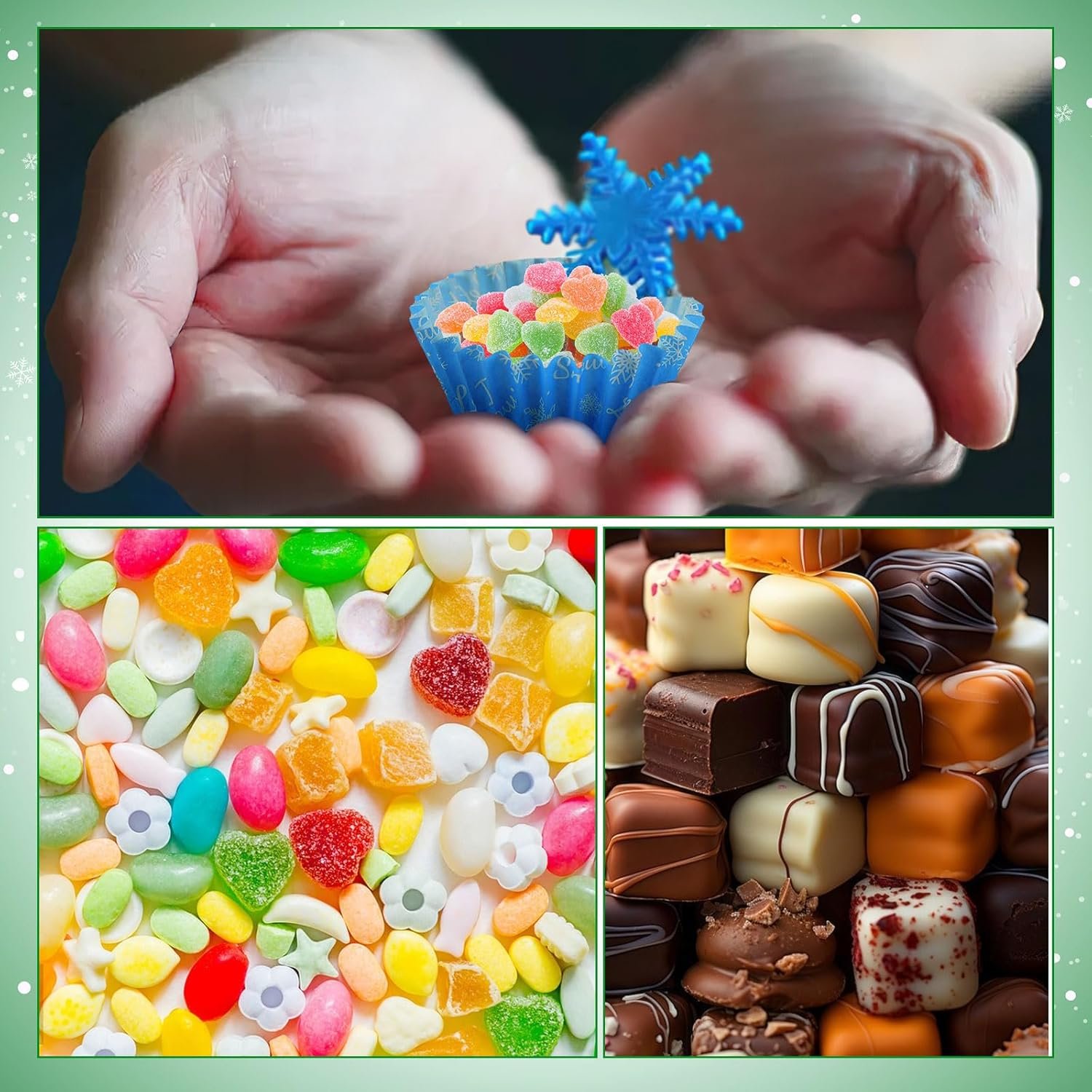 AUGSUN 800pcs Christmas Cupcake Liners Paper Candy Cups Santa Claus Snowman Snowflake Mini Muffin Liners for Xmas Holiday Party Cake Candy Truffles Chocolate Making Supplies(8 Designs) - Image 5