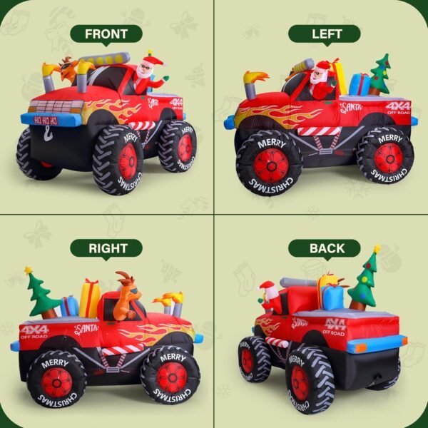 8.5 FT Long Santa Driving Monster Truck Christmas Inflatables Outdoor Decorations, Christmas Blow Up Santa Claus Yard Decorations for Garden Lawn Xmas Decor - Image 5