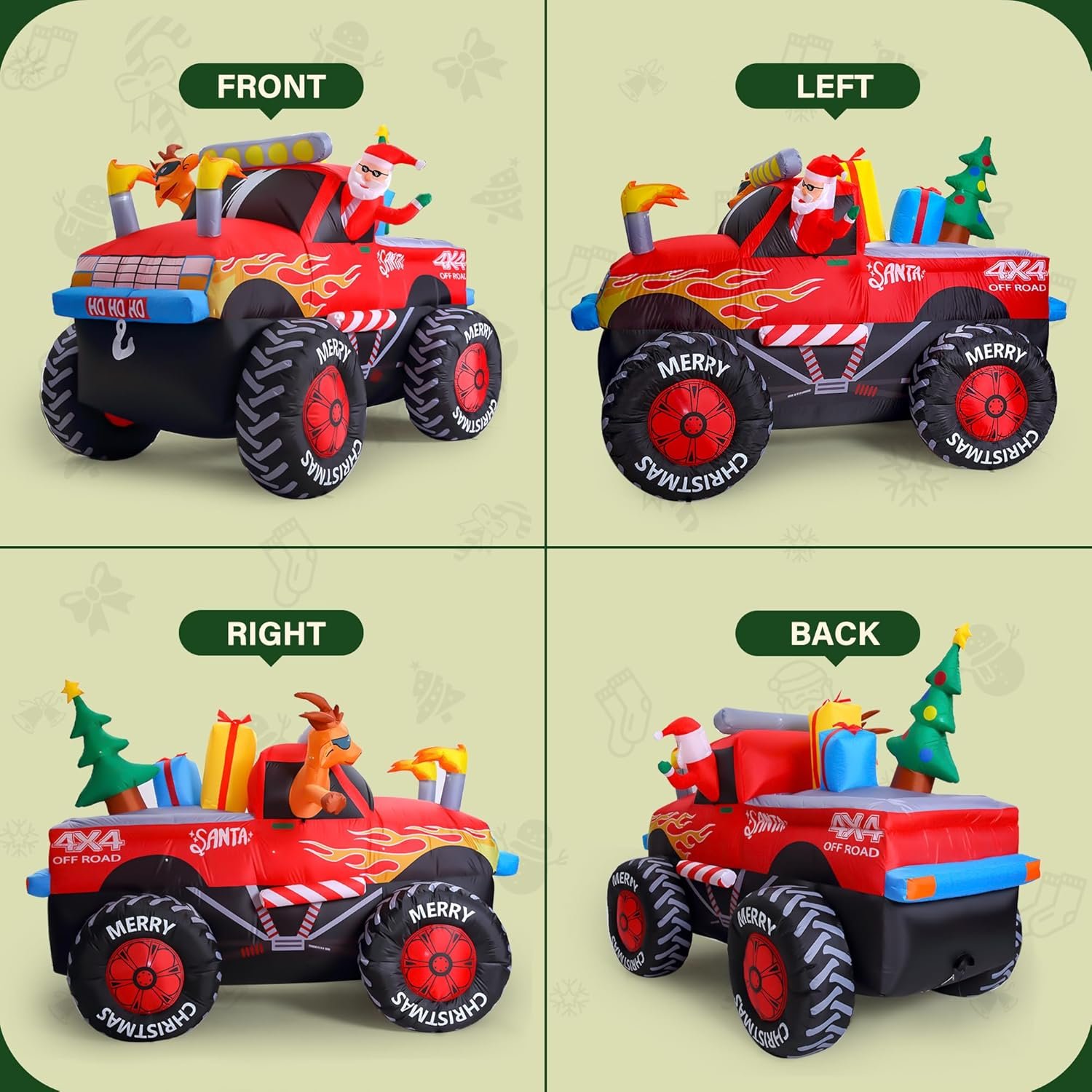 8.5 FT Long Santa Driving Monster Truck Christmas Inflatables Outdoor Decorations, Christmas Blow Up Santa Claus Yard Decorations for Garden Lawn Xmas Decor - Image 5
