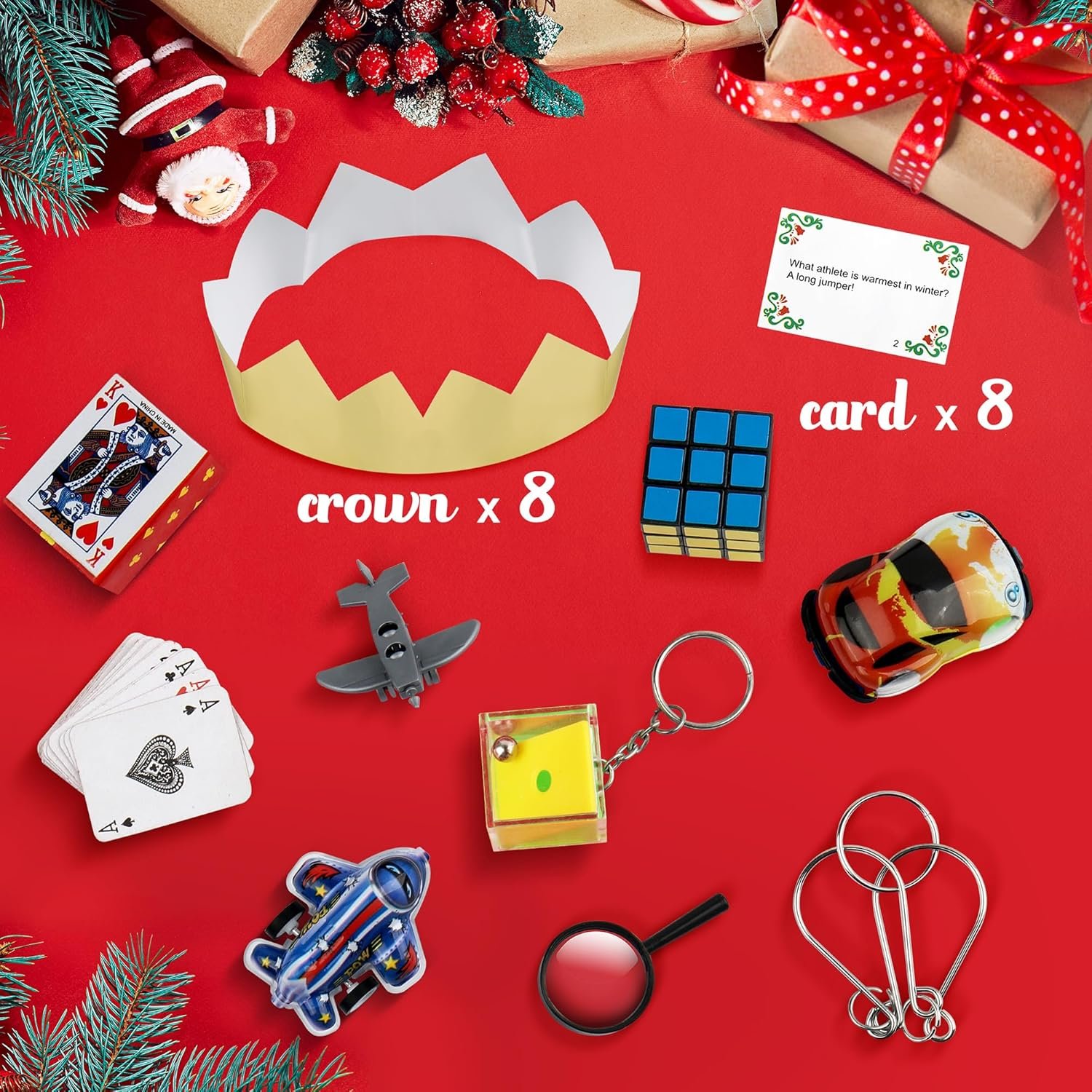 D-FantiX 8Pcs Christmas Non-Snap Party Table Favors with Party Hats Joke Little Gifts for Kids Adults, 8 Christmas Character Design, Xmas Seasonal Holiday Dinner Traditions Supplies - Image 6