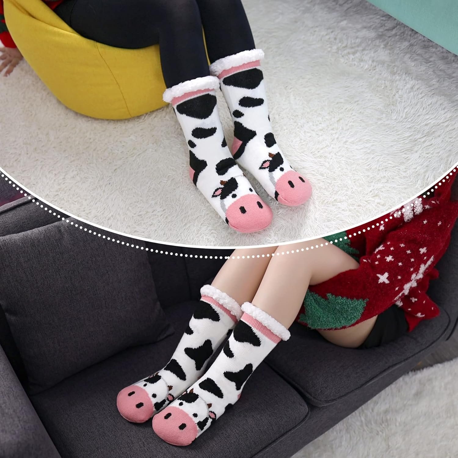 LINEMIN Womens Winter Slipper Socks With Grippers Cozy Warm Cute Fuzzy Slipper Socks - Image 3