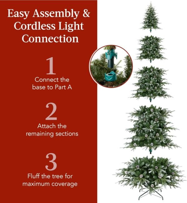 Best Choice Products 12ft Pre-Lit Artificial Frosted Aspen Christmas Tree, Partially Flocked Holiday Décor w/ 2-in-1 White & Multicolor LED Lights - Image 5