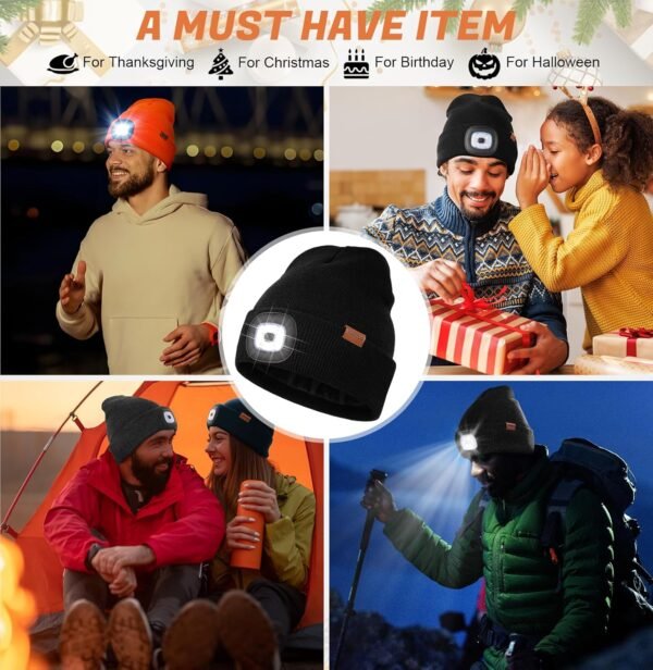 YunTuo Fleece Lined Beanie Headlamp Hat with Light, Rechargeable LED Winter Cap, Gifts for Men Women Husband - Image 7