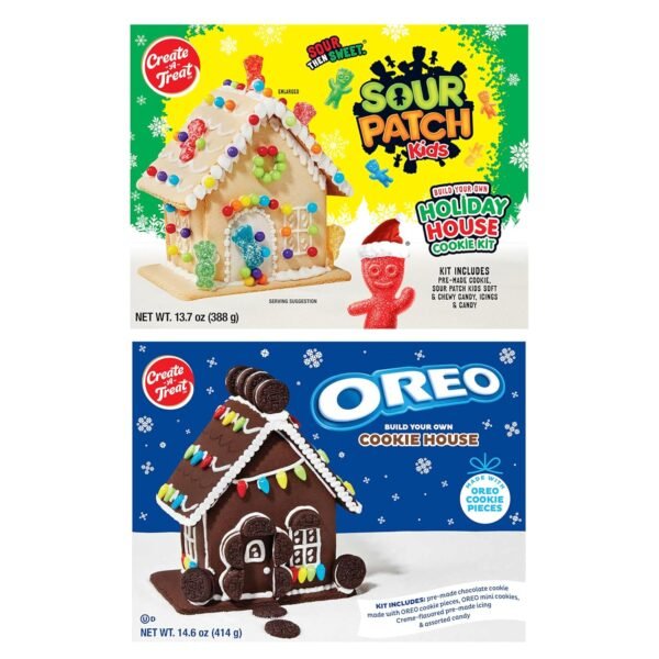 Create-A-Treat OREO and SOUR PATCH KIDS Holiday Cookie House Decorating Kits, 2 Pack Holiday Cookie Decorating Variety - Image 2