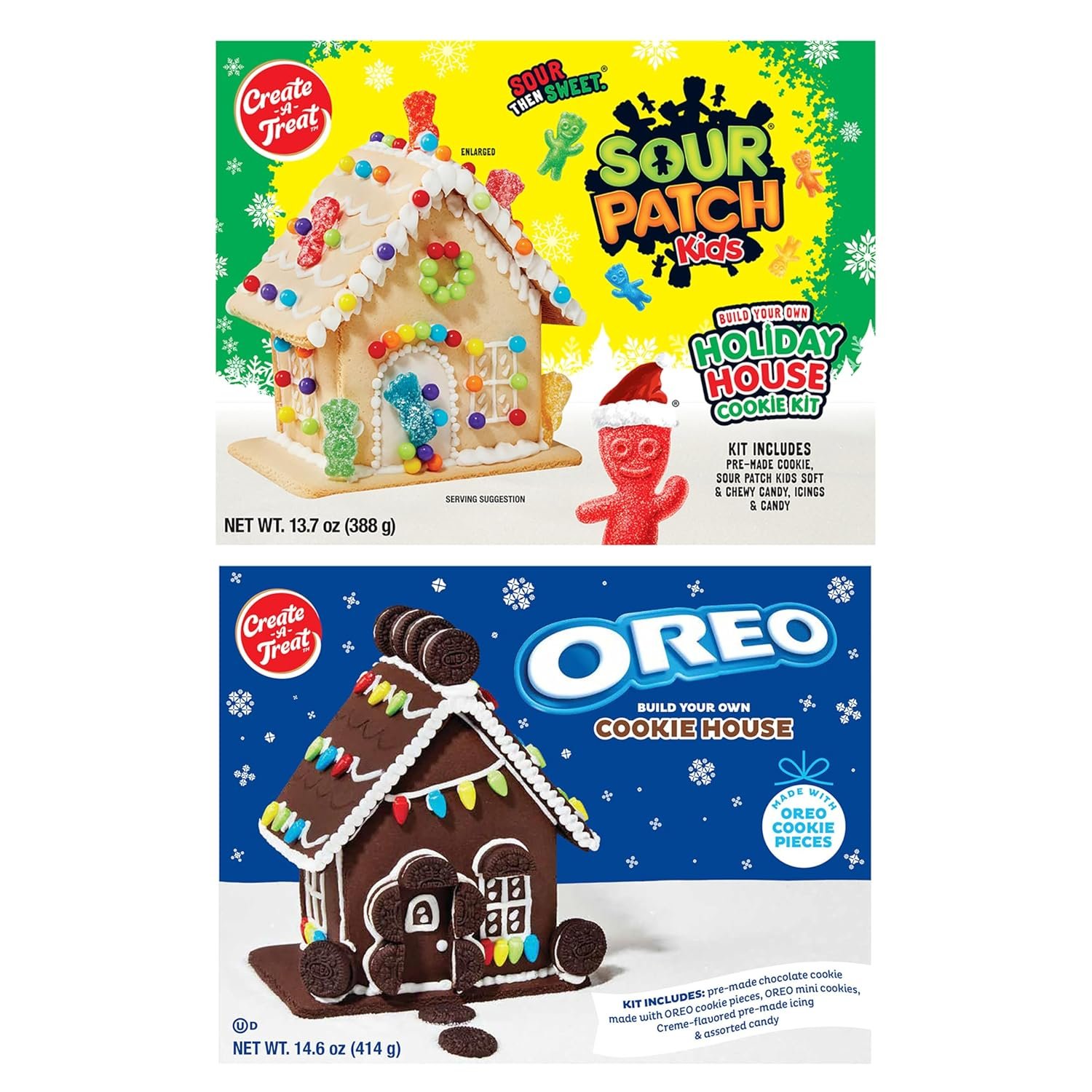 Create-A-Treat OREO and SOUR PATCH KIDS Holiday Cookie House Decorating Kits, 2 Pack Holiday Cookie Decorating Variety - Image 2