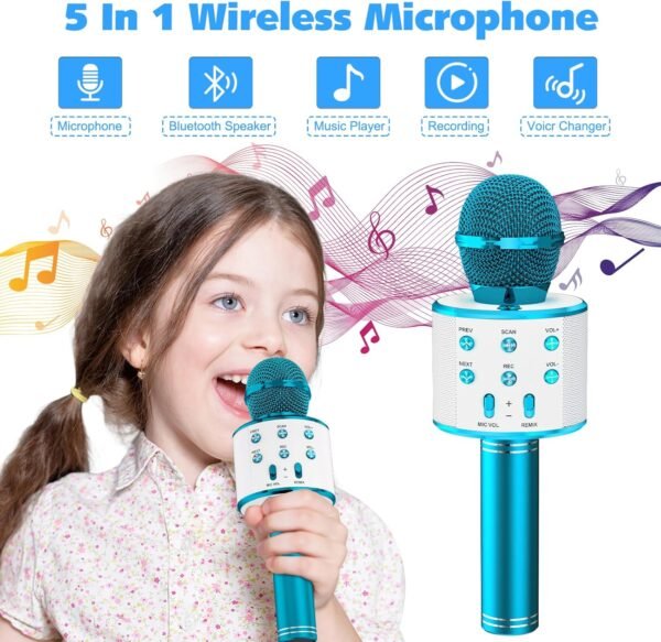 Ankuka Kids Karaoke Microphone 2 Pack, Bluetooth Wireless Karaoke Microphone for Singing Portable Handheld Mic Speaker Machine, Kids Toys for Girls Boy Gift for Birthday Party, Home KTV(Blue) - Image 3