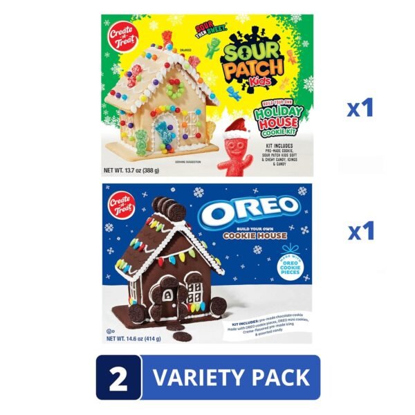 Create-A-Treat OREO and SOUR PATCH KIDS Holiday Cookie House Decorating Kits, 2 Pack Holiday Cookie Decorating Variety - Image 3