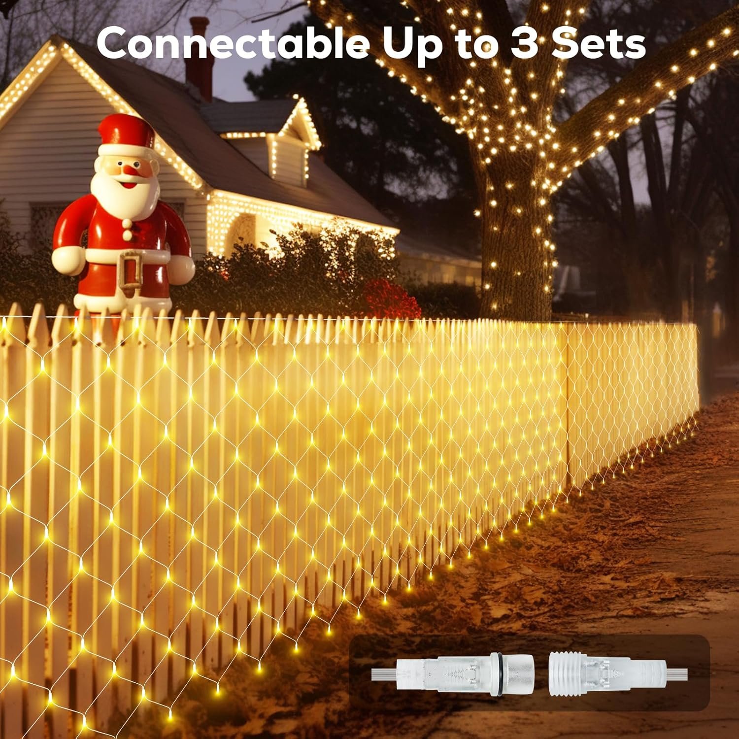 12ft x 5ft 360LED Christmas Net Lights, Connectable Outdoor Mesh Bush Lights with 8 Modes, Timer, Dimmer, Memory Function, Waterproof for Indoor Outdoor Decor. Warm White - Image 6