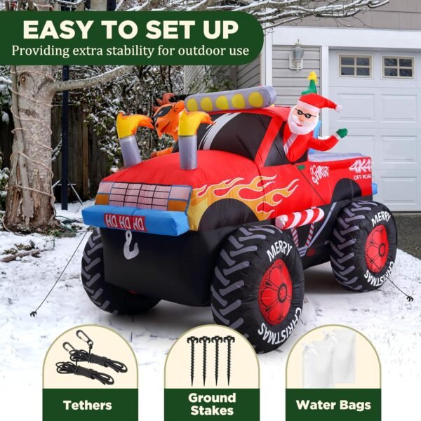 8.5 FT Long Santa Driving Monster Truck Christmas Inflatables Outdoor Decorations, Christmas Blow Up Santa Claus Yard Decorations for Garden Lawn Xmas Decor - Image 7