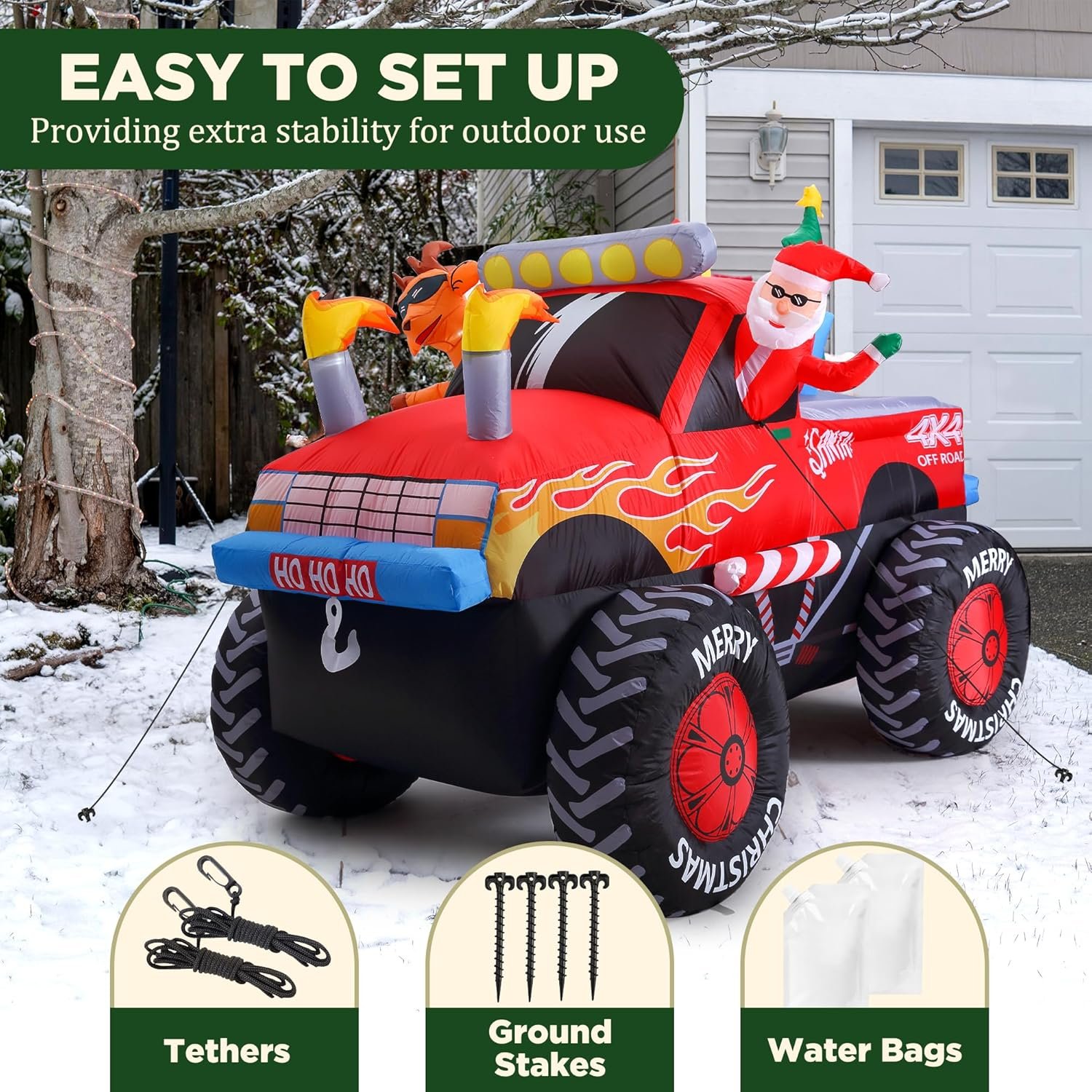 8.5 FT Long Santa Driving Monster Truck Christmas Inflatables Outdoor Decorations, Christmas Blow Up Santa Claus Yard Decorations for Garden Lawn Xmas Decor - Image 7