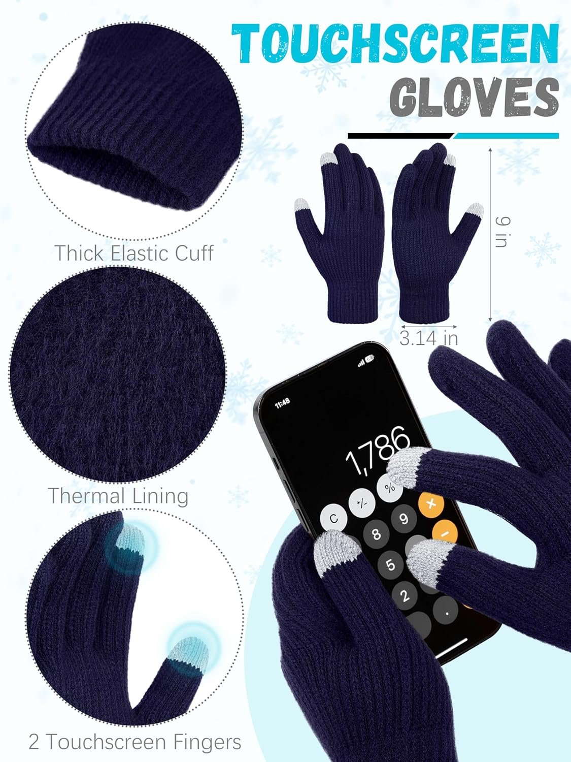 3 PCS Winter Hat Scarf Gloves Set, Soft Warm Knit Beanie Hat Touchscreen Gloves Long Knitted Scarf Set Winter Gifts for Men - Image 5