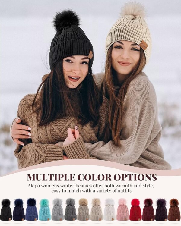 Alepo Womens Winter Beanie Hat, Warm Fleece Lined Knitted Soft Ski Cuff Cap with Pom Pom - Image 7