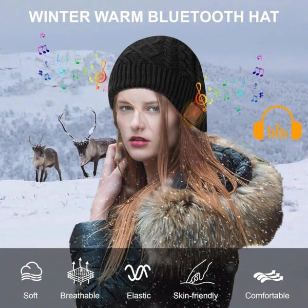 Bluetooth Beanie, Wireless Music Hat for Men & Women, Microphone and HD Stereo Speakers, Black, Unique Christmas Tech Gifts - Image 4