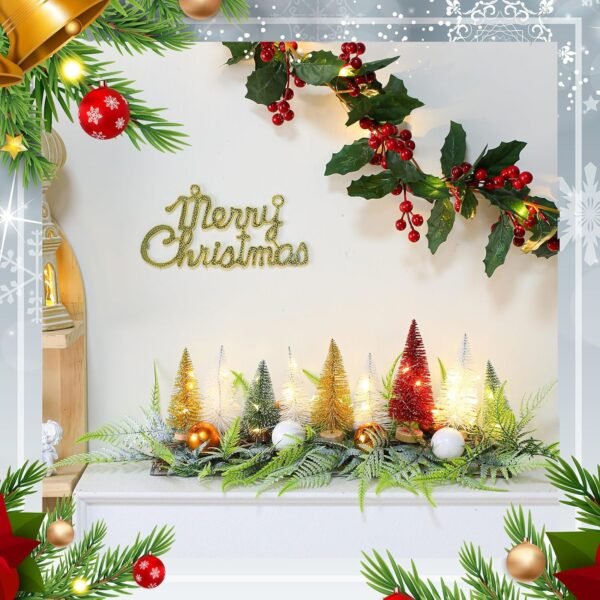 LED Lighted Christmas Table Centerpiece with Bottle Brush Trees Christmas Tree Decoration with Artificial Pine and Balls Xmas Tabletop Centerpieces for Holiday Party Fireplace Home - Image 5