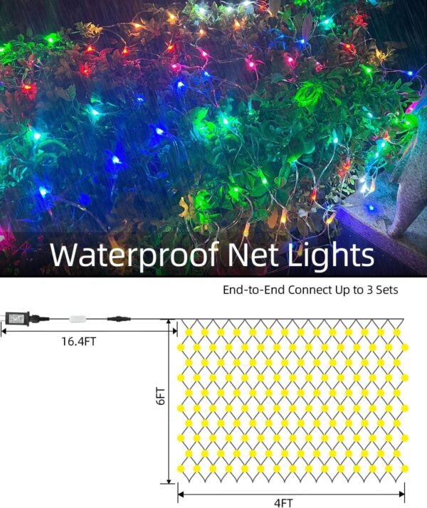Smart Net Lights for Bushes 150LED 6ft x 4ft, Programmable Lightshow RGB Mesh Lights, Connectable Waterproof with Timer Bluetooth Christmas Net Lights for Bushes Outdoor Yard Shrub Decoration - Image 8