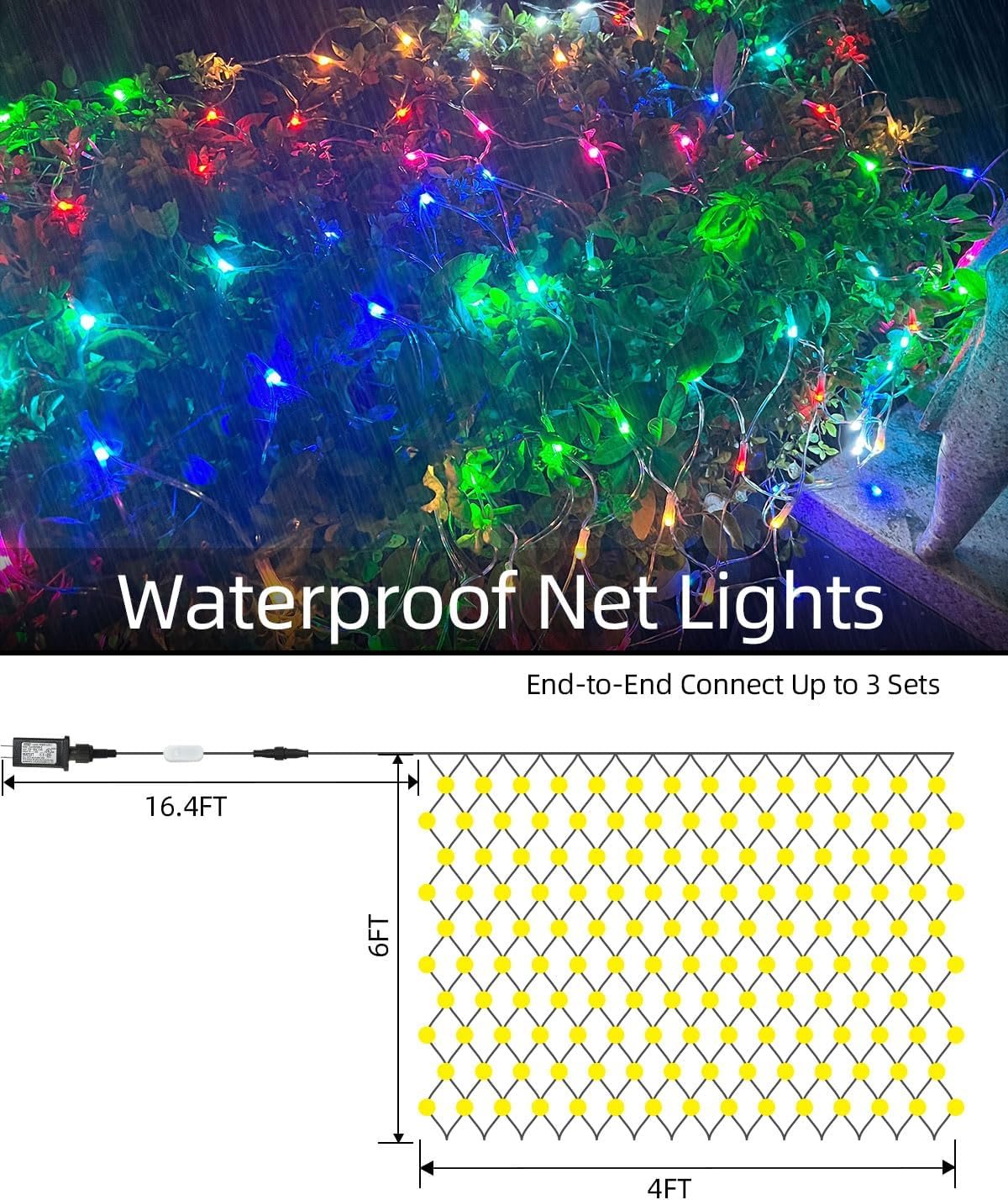 Smart Net Lights for Bushes 150LED 6ft x 4ft, Programmable Lightshow RGB Mesh Lights, Connectable Waterproof with Timer Bluetooth Christmas Net Lights for Bushes Outdoor Yard Shrub Decoration - Image 8