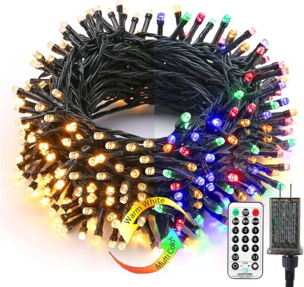 BrizLabs Color Changing Christmas Lights, 115ft 300 LED Christmas String Lights, 11 Modes Warm White Multicolor Lights, 24V Safe Adapter Dimmable Light with Timer Remote for Christmas Party Tree Decor - Image 2