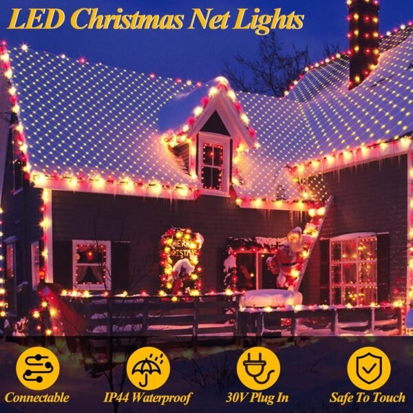 LitHome 300 LED 14.8ft x 5ft Outdoor Christmas Net Lights, Connectable Mesh Fairy String Lights with 8 Modes,Waterproof Plug in Mesh Lights for Bushes, Garden, Backyard, Holiday, Christmas(Warm White) - Image 6