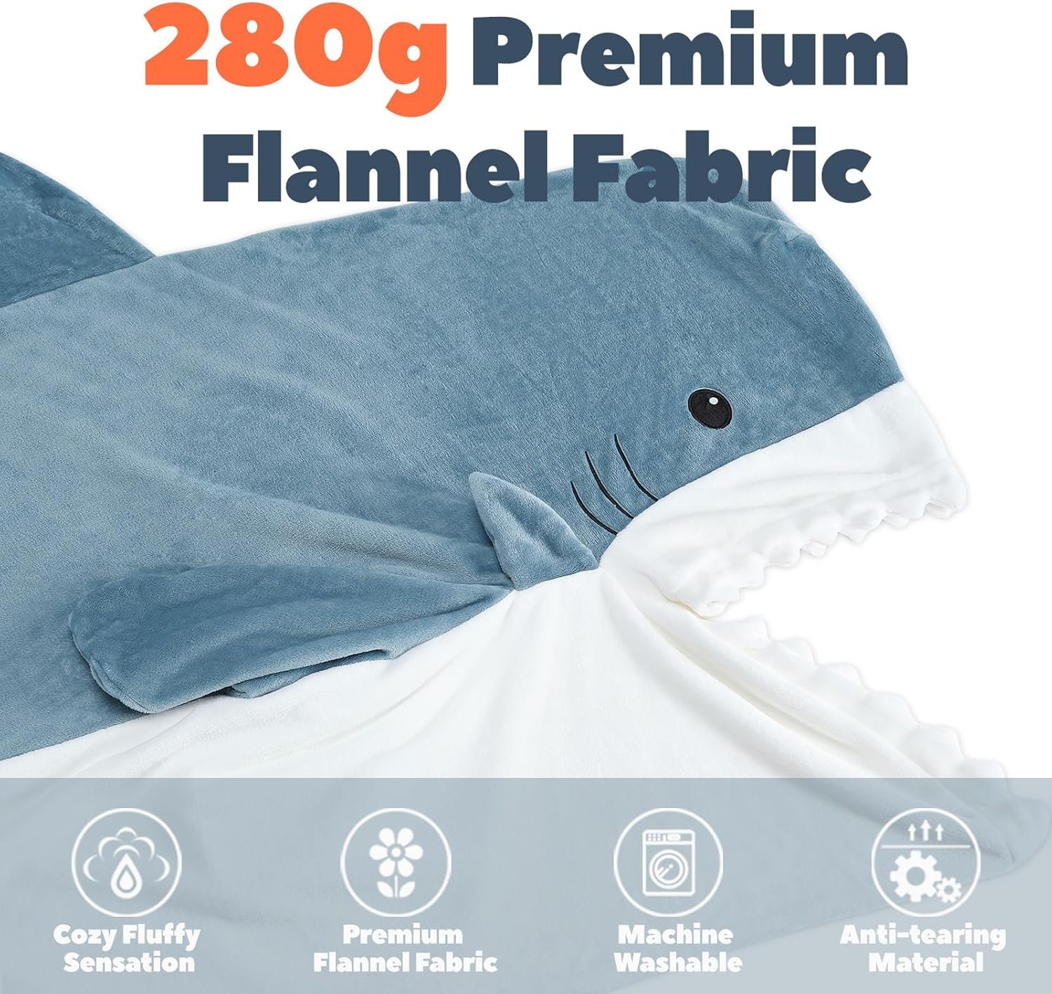 Touchat Shark Blanket for Adult Super Soft Cozy Flannel Throw Wearable Blanket, Cartoon Animals Shark Blanket Hoodie, Sleeping Bag Cosplay Shark Costume Blanket Gifts for Shark Lovers (Blue,M) - Image 4