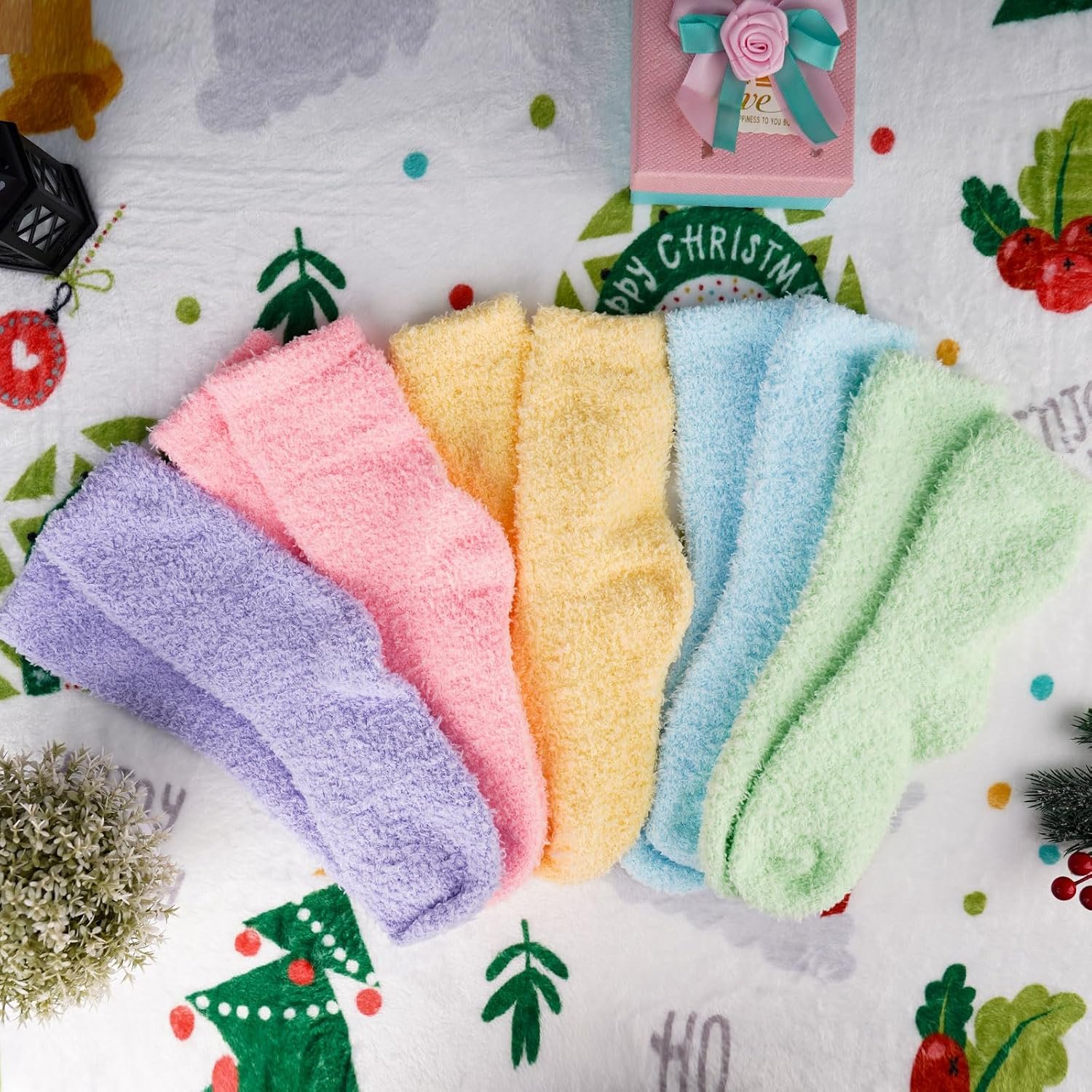 Mason Life Fuzzy Slipper Socks, 5 Pairs Fuzzy Socks Cozy Socks for Women, Non Slip Socks Fluffy Socks Winter Warm Soft Sleeping Socks for Women Adult Christmas Gifts - Image 5